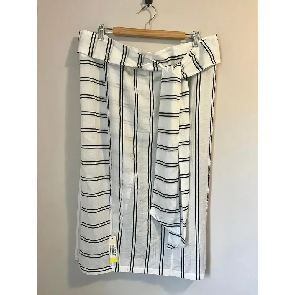 Summersalt Womens XL 1X 2X Easy Breezy Voile Sarong Cover White w/Black Stripes